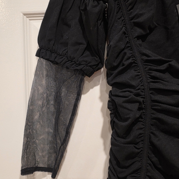 Stylish Black Ruch Shirt with Sheer Accents - Picture 2 of 4